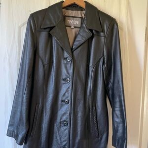 Wilsons Leather Women's Button Front Pockets Lined Black Leather Jacket. Med